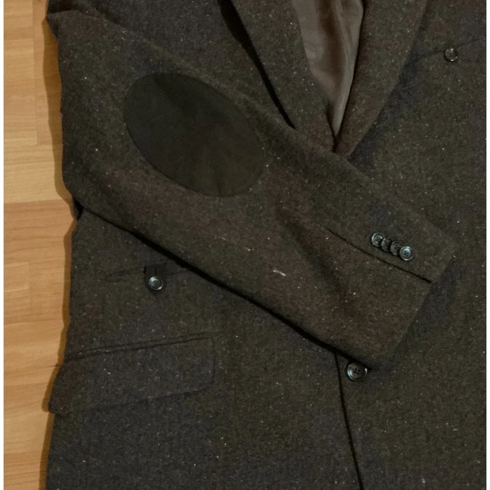 Paul‎ Frederick 46R Wool Sport Coat Blazer Black Flecked Elbow Patch Jacket Mens